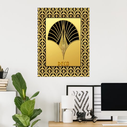Poster Art Déco Black and Gold Fan Design (Bureau à domicile)