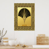 Poster Art Déco Black and Gold Fan Design (Cuisine)