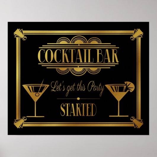 Poster ART Deco Cocktail bar sign 1920's Gatsby Party (Devant)
