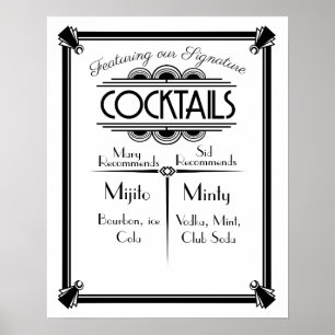 Poster ART Deco Cocktail bar signe Gatsby Party des année