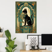 Poster Art Deco Curtain Climbing Cat Wall Art (Bureau à domicile)