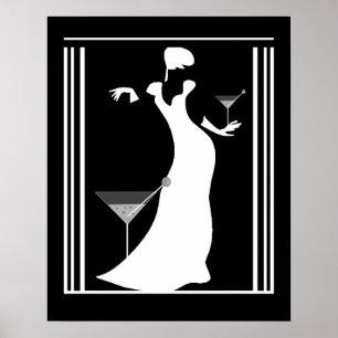 Poster ART DECO DAME Zwart Wit Omgekeerd