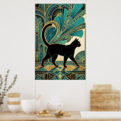 Poster Art Deco Egyptian Black Cat Wall Art (Cuisine)
