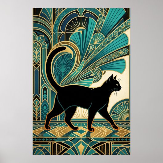 Poster Art Deco Egyptian Black Cat Wall Art (Devant)