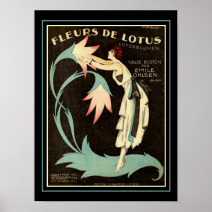 Poster Art Deco "Fleurs de Lotus" Sheet Music Print 12x16