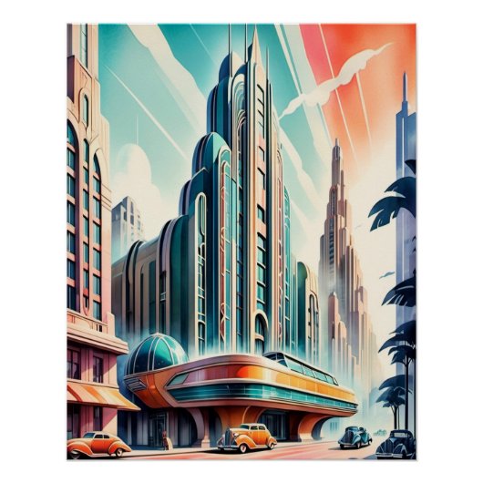 Poster Art Deco Futuristic Urban Poster. (Devant)