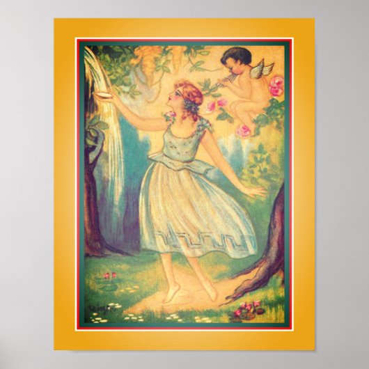Poster Art Déco "Girl & Cupid at Waterfall" (Devant)