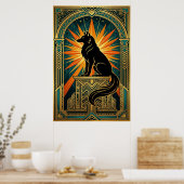 Poster Art Deco Howling Wolf Golden Sunburst (Cuisine)