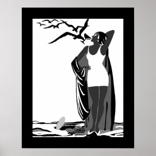 Poster ART DECO LADY Black White