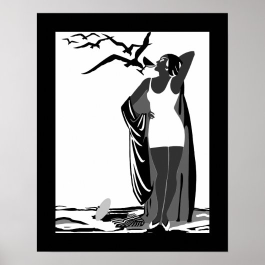 Poster ART DECO LADY Black White (Voorkant)