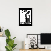 Poster ART DECO LADY Black White birds (Bureau à domicile)