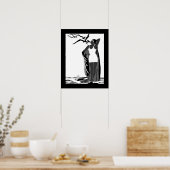 Poster ART DECO LADY Black White birds (Cuisine)
