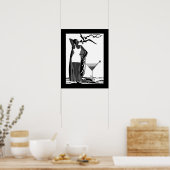 Poster ART DECO LADY Black White Martini (Cuisine)