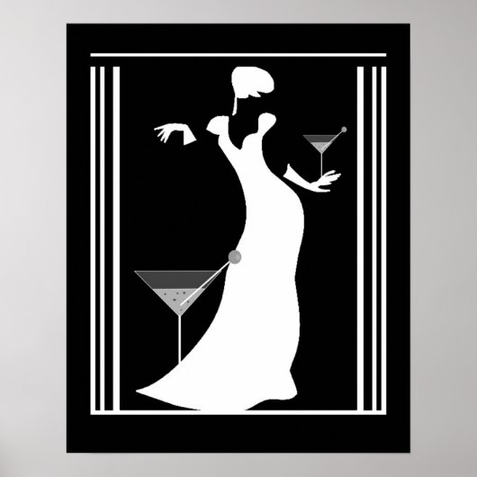 Poster ART DECO LADY Black White Reverted (Devant)