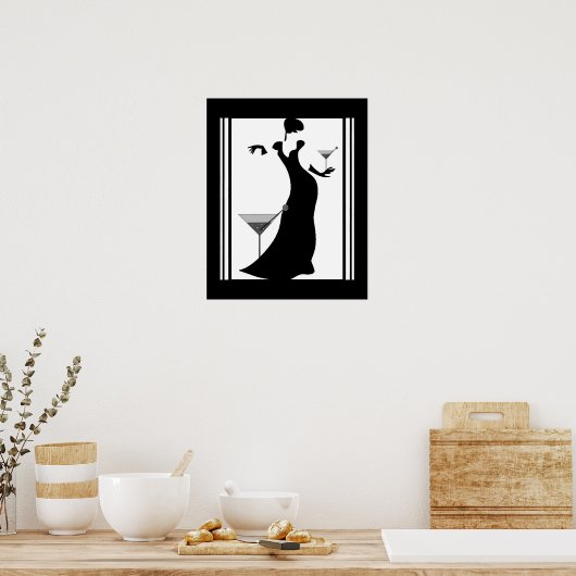 Poster ART DECO LADY noir blanc (Cuisine)