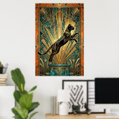 Poster Art Deco Leaping Black Cat Wall Art (Bureau à domicile)