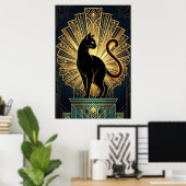 Poster Art Deco Minimal Cat Profile Wall Art (Bureau à domicile)