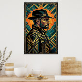 Poster Art Deco Noir Detective Fedora Profile Gold (Cuisine)