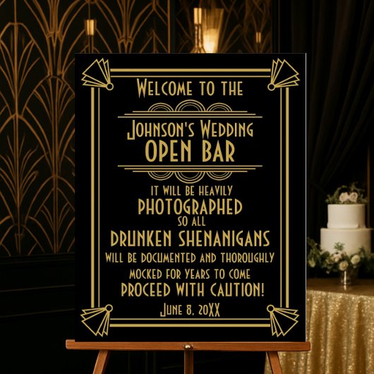 Poster ART Deco Open bar signe pour le Gatsby Party des a