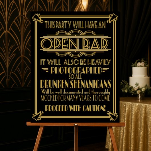 Poster ART Deco Open bar signe pour le Gatsby Party des a