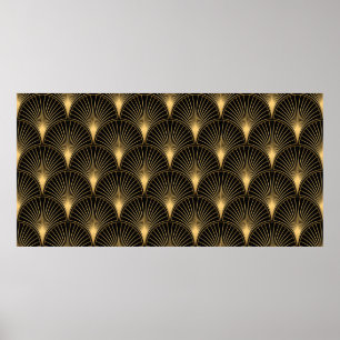 Poster Art Deco Pattern. Seamless black and gold backgrou