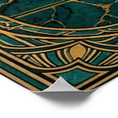 Poster Art Deco Pine Tree Silhouette Gold Teal Cliff Post (Coin)