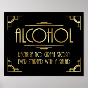 Poster Art Deco Print GATSBY ALCOHOL Quote Sign