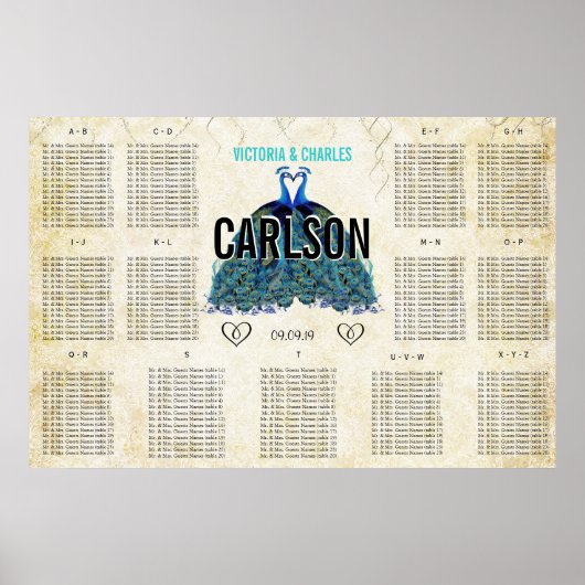 Poster Art Deco Roaring 20s Gatsby Peacock Seating Chart (Devant)