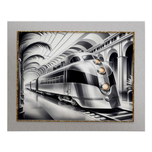 Poster Art Deco Streamlined Style Train Poster. (Devant)