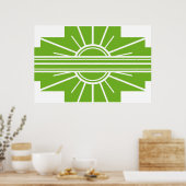 Poster Art Deco Sunburst Pattern in White and Lime (Cuisine)