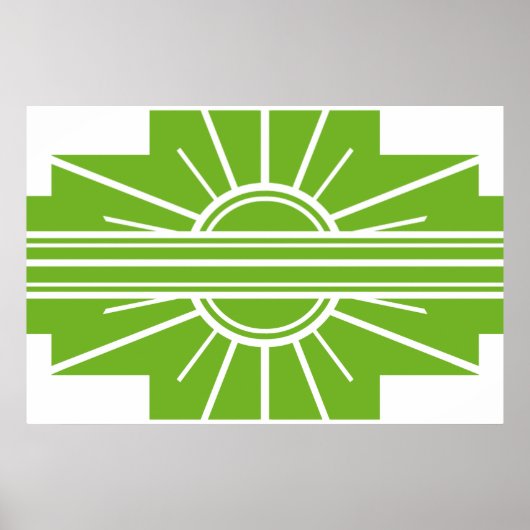 Poster Art Deco Sunburst Pattern in White and Lime (Devant)