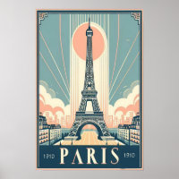 Poster Art Déco Tour Eiffel vintage 1910 Paris