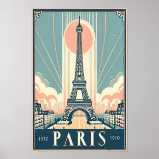 Poster Art Déco Tour Eiffel vintage 1910 Paris