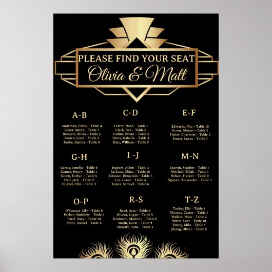 Poster  Art Deco Wedding Alphabetical Seating  (Devant)