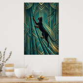 Poster Art Deco Windowsill Black Cat Wall Art (Cuisine)