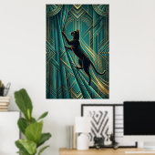 Poster Art Deco Windowsill Black Cat Wall Art (Bureau à domicile)
