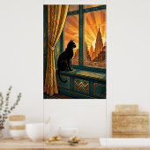 Poster Art Deco Windowsill Gazing Cat Wall Art (Cuisine)