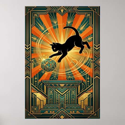 Poster Art Deco Winged Mystical Cat Wall Art (Devant)