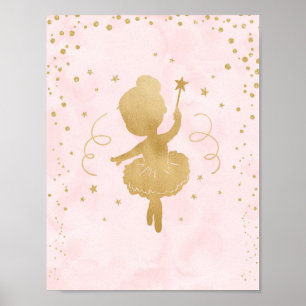 Poster Art Décor Ballerina Rose et Gold Stars