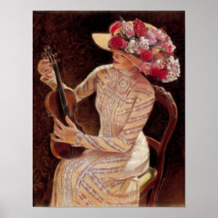 Poster Art Décor Élégant casquette floral Lady Vic