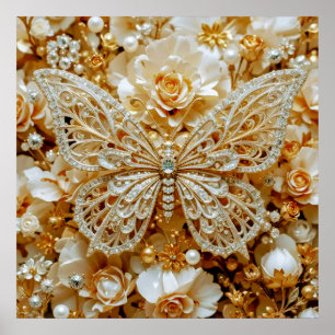 Poster Art décoratif Argent et Or - Papillons #1