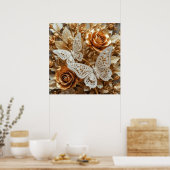 Poster Art décoratif Argent et Or - Papillons #3 (Cuisine)