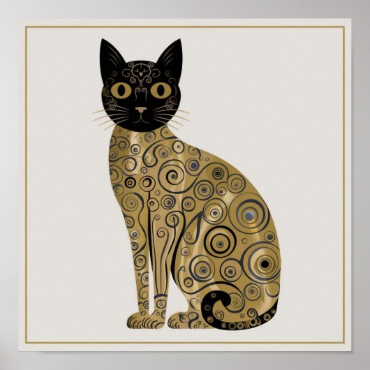 Poster Art décoratif de chat noir dans le style de Gustav (Devant)