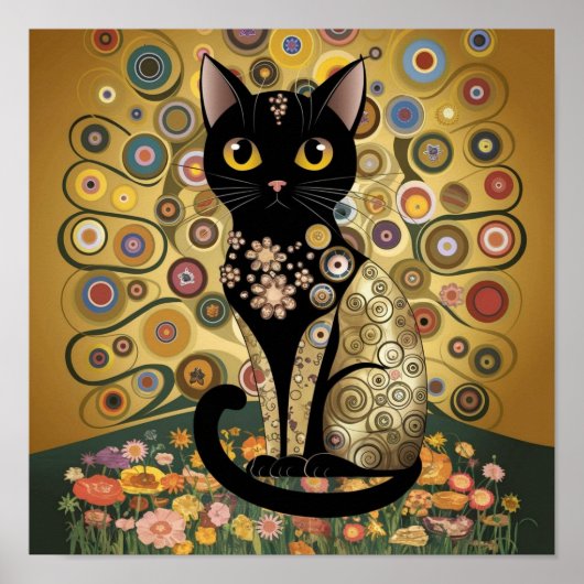Poster Art décoratif de chat noir dans le style de Gustav (Devant)