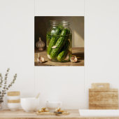 Poster Art des concombres verts, brins d'aneth et gousses (Cuisine)