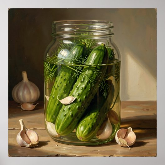 Poster Art des concombres verts, brins d'aneth et gousses (Devant)