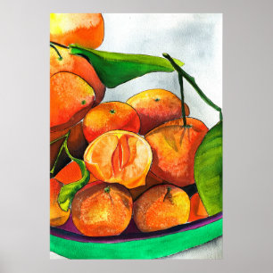 Poster Art des fruits à l'aquarelle mandarin