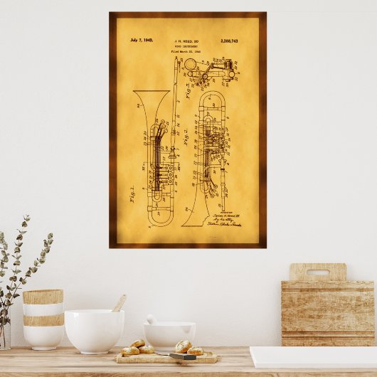 Poster Art détaillé du brevet de trombone haute résolutio (Cuisine)