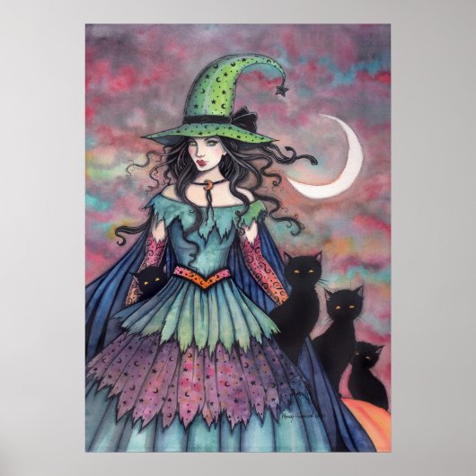 Poster Art d'Halloween de sorcière et de chats noirs (Devant)