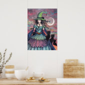 Poster Art d'Halloween de sorcière et de chats noirs (Cuisine)